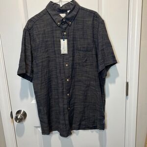 ROW M‎ Mens Short Sleeve Button Down Shirt Linen Blend Casual Beach Size L